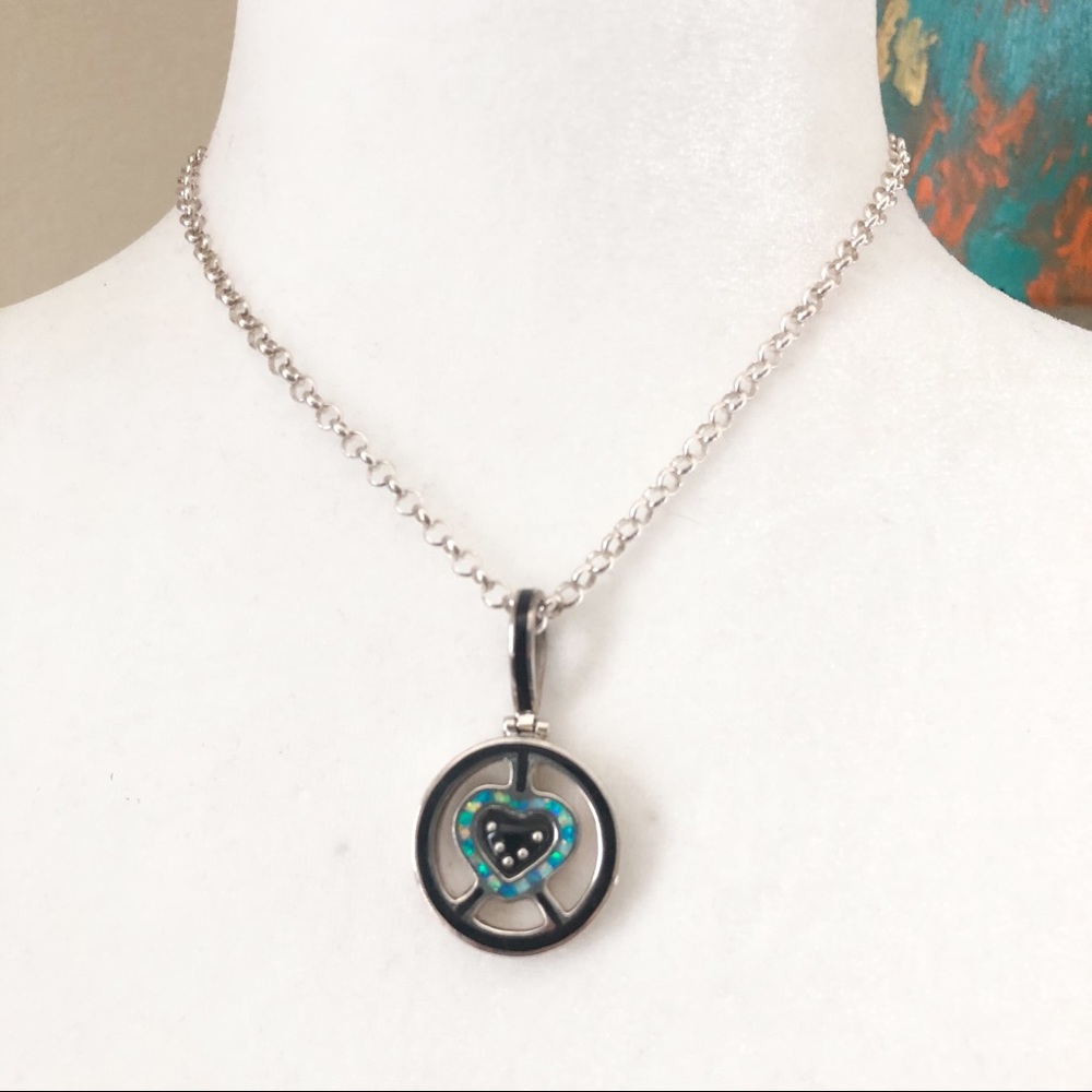 Cynthia Griffis Sterling Silver Heart Peace Symbol Pendant Cable Chain Necklace